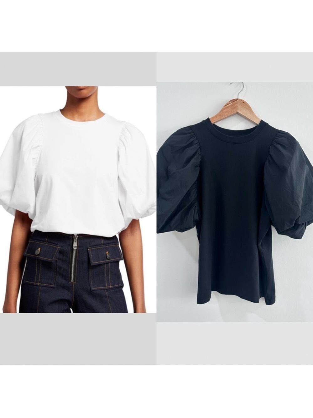 Cinq a Sept puff balloon sleeve short sleeve top black XS